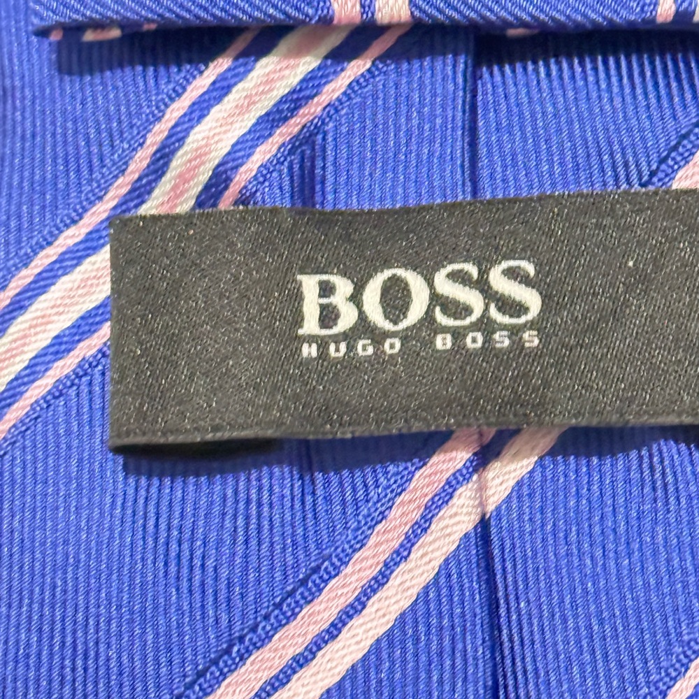 Hugo Boss Royal Blue Tie with Pink and White Stripes